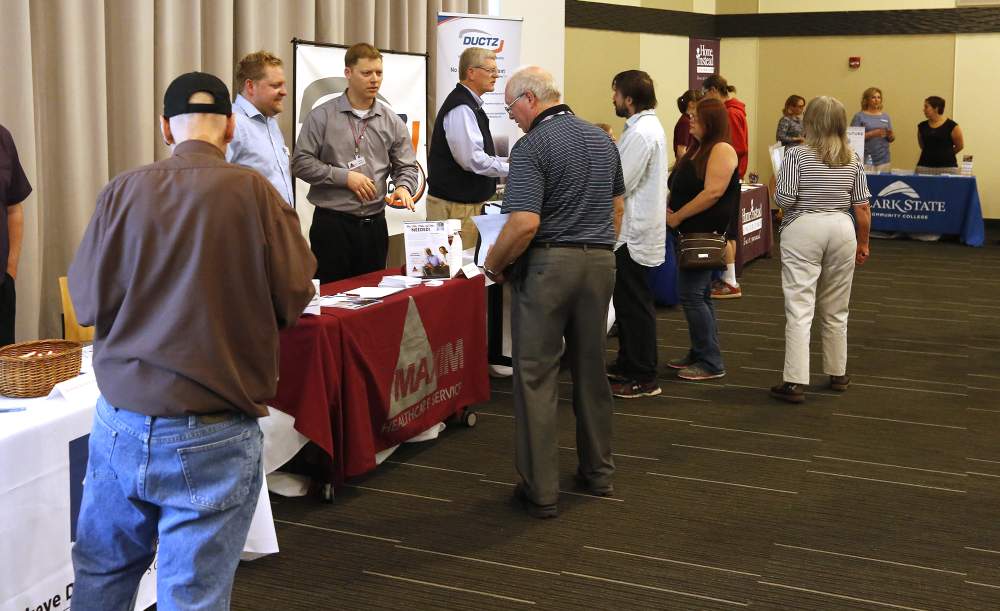 The Chamber of Greater Springfield and OhioMeansJobs Clark County job fair Tuesday,  at the Hollenbeck-Bayley Conference Center. Bill Lackey\/Staff